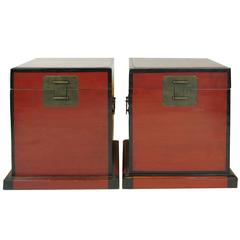 Antique Large Pair of 19th Century Red Lacquer Storage Chests, Probably Japanese