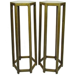 Pair of Tall Antique Chinese Hexagonal Stand with Inset Marble Tops