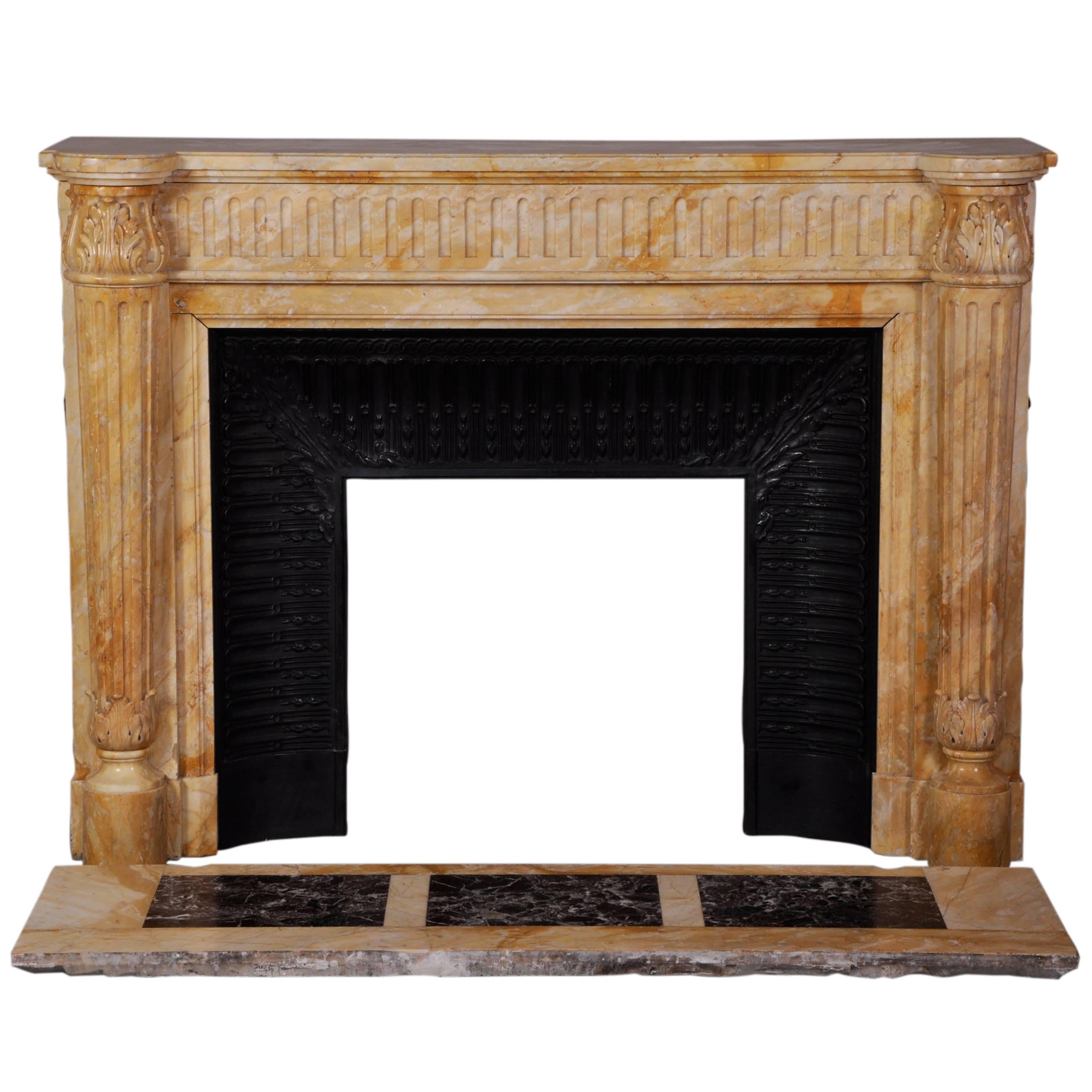 Louis XVI Style Fireplace in Yellow from Siena Marble with Half-Columns For Sale