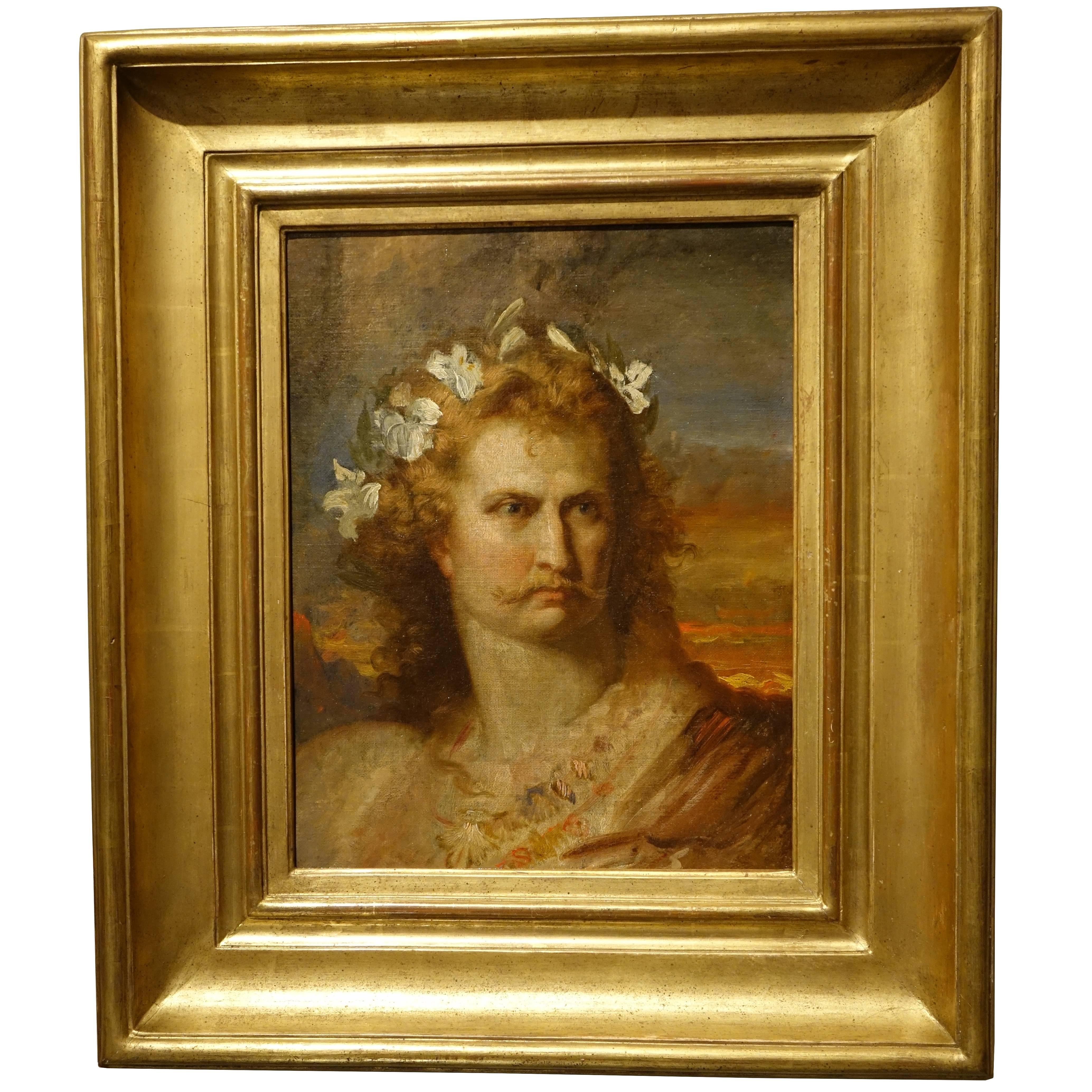 Man with a Flower Wreath, French School, 19th Century For Sale