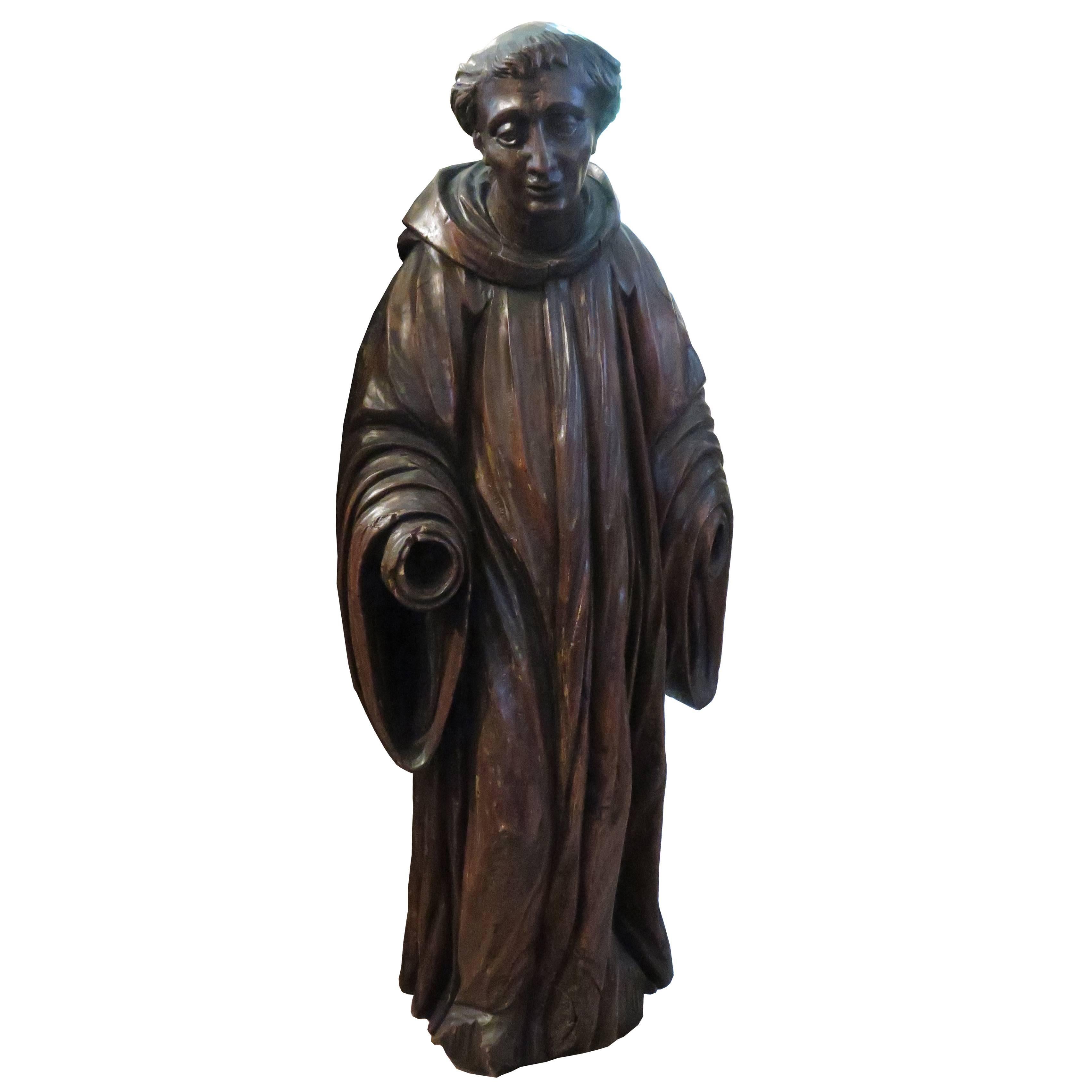 French Carved Walnut Ecclesiastical Figure For Sale