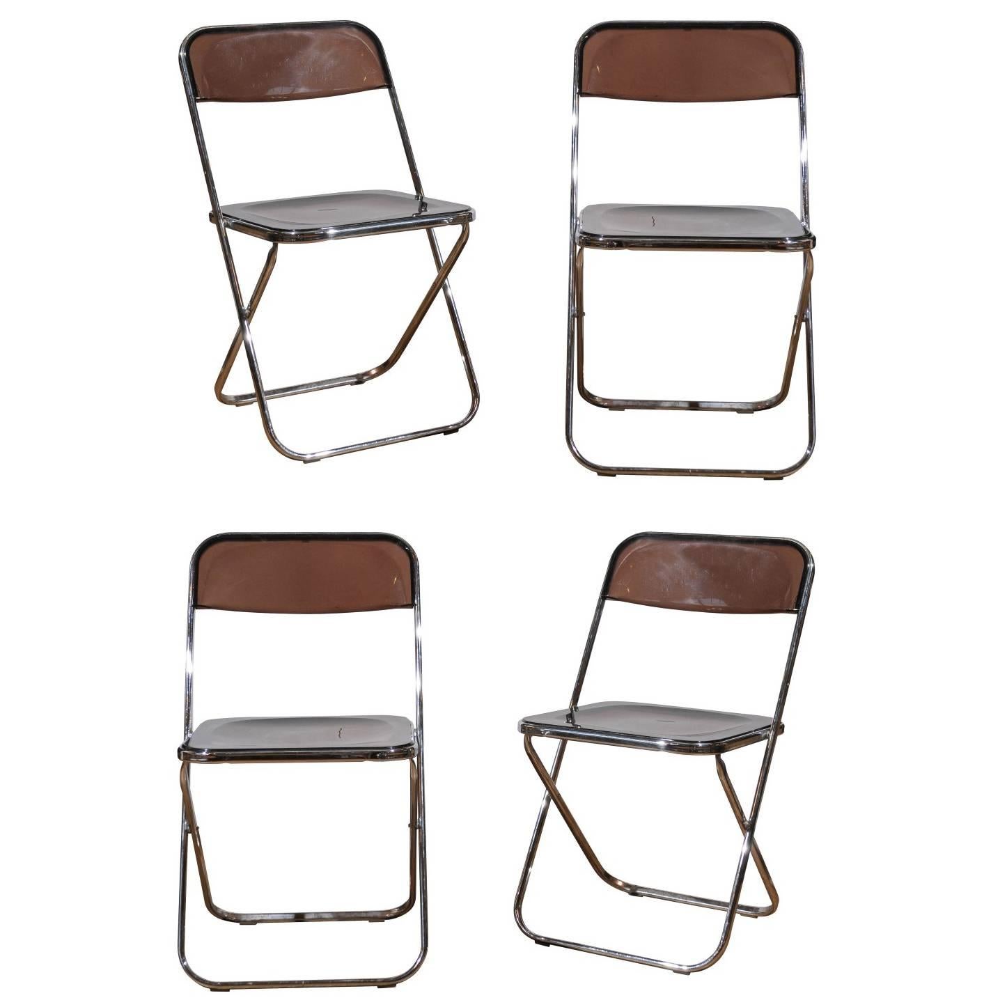 Set of Four Smoked Lucite Folding Chairs