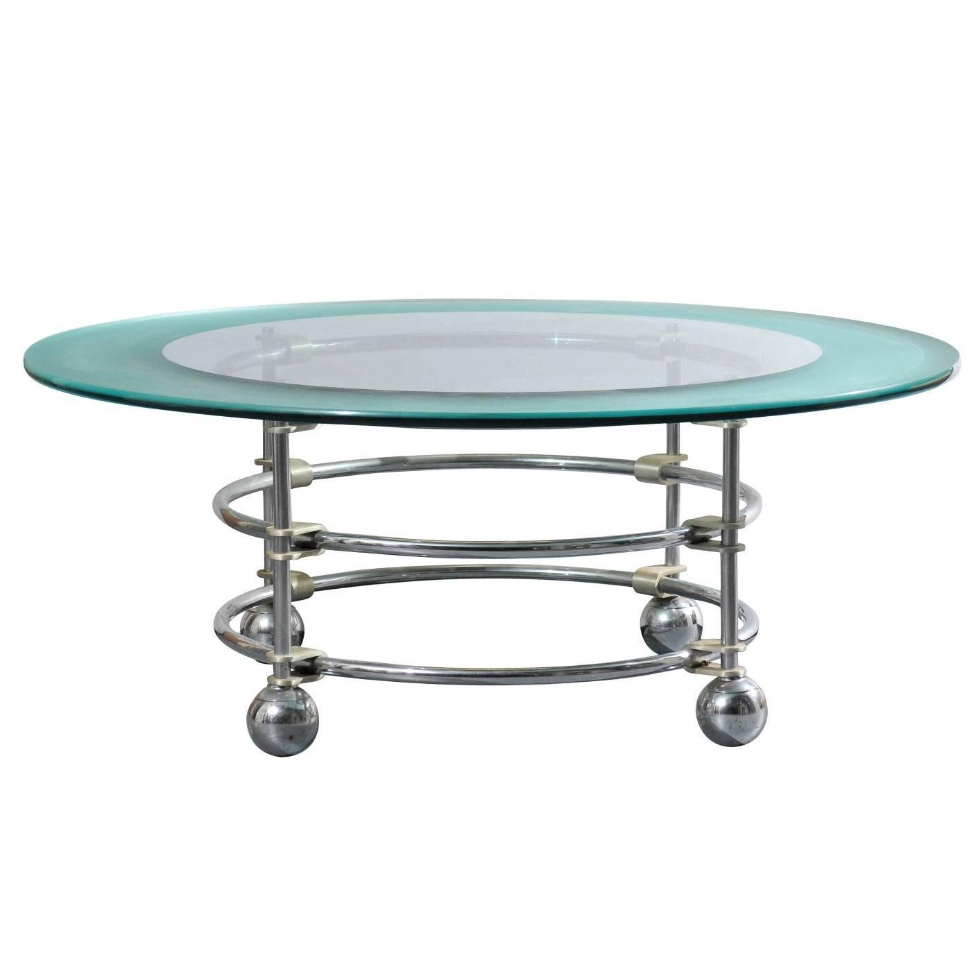 Jay Spectre for Century Chrome and Glass Coffee Table  For Sale