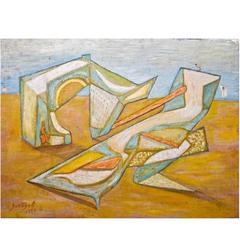 Jo Vogel Surrealist Oil "Sanctuary #2" 1951 9