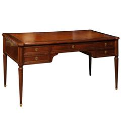 Louis XVI Style Mahogany Bureau Plat with Brown Leather Top, France, circa 1900 Antique Louis XVI Style Mahogany Bureau Plat with Brown Leather Top, France, circa 1900