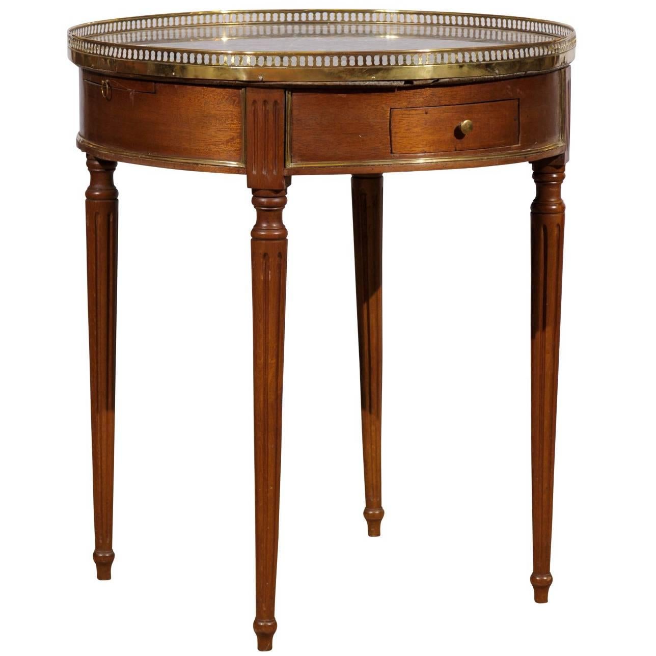Bouillotte Table in Mahogany with Grey Marble Top and Brass Galler