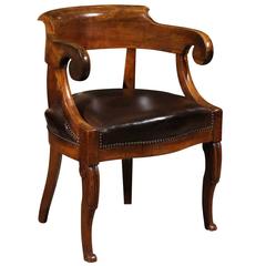 19th Century Italian Walnut Desk Chair with Leather Seat, circa 1820