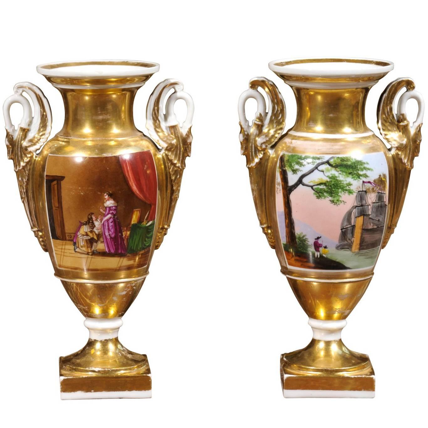 Pair of Porcelain of Paris, Urns, circa 1820 For Sale