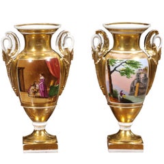 Antique Pair of Porcelain of Paris, Urns, circa 1820