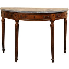 18th Century French Louis XVI Walnut Demilune Console with Grey Marble Top