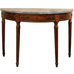 18th Century French Louis XVI Walnut Demilune Console with Grey Marble Top 6
