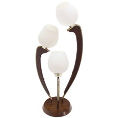 Vintage Mid-Century Modern Walnut Brass and Glass Three Shades Table Lamp