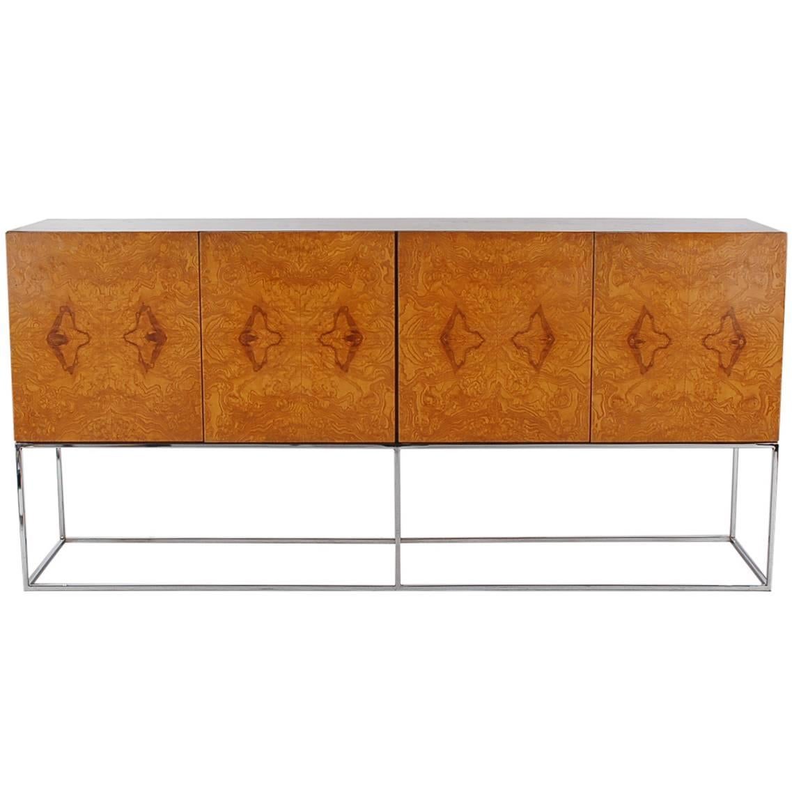 Mid-Century Modern Milo Baughman Chrome and Olive Burl Credenza or Dresser
