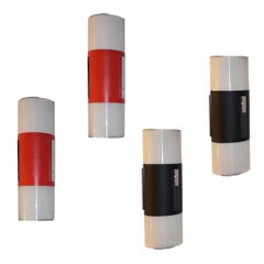 1960s Italian Pair of Black/Red and White Tall Wall / Ceiling Lights