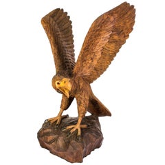 Retro Carved Wood Eagle Sculpture