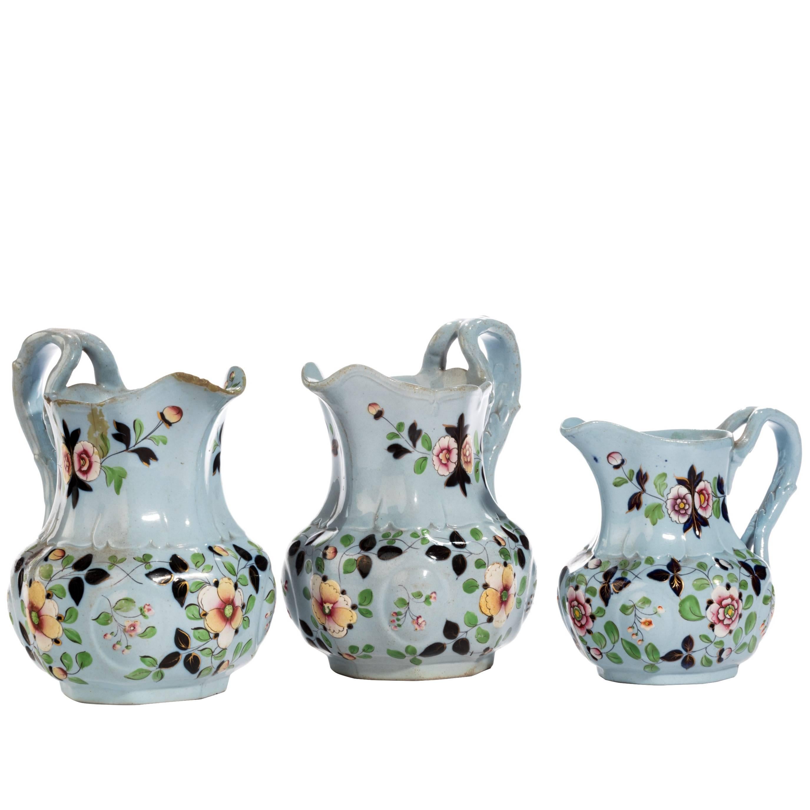 Set of Three Graduated Victorian Urban Wear Jugs For Sale