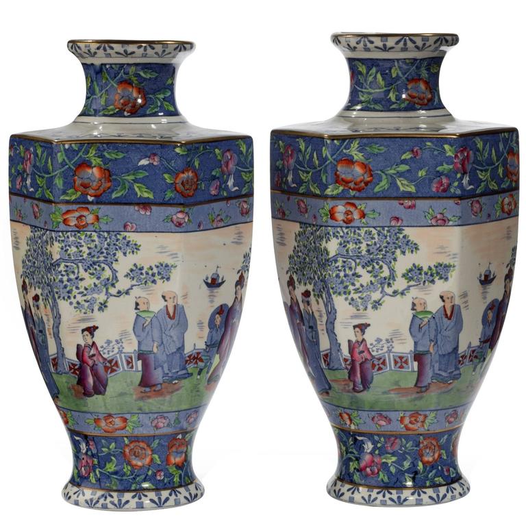 Pair of Late 19th Century Stoke on Trent Pottery Vases at 1stDibs