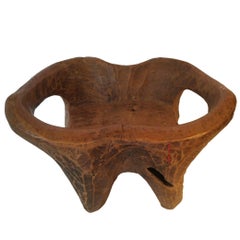 Hand-Carved Teak Stool, Low Table or Stand with Curved Arms