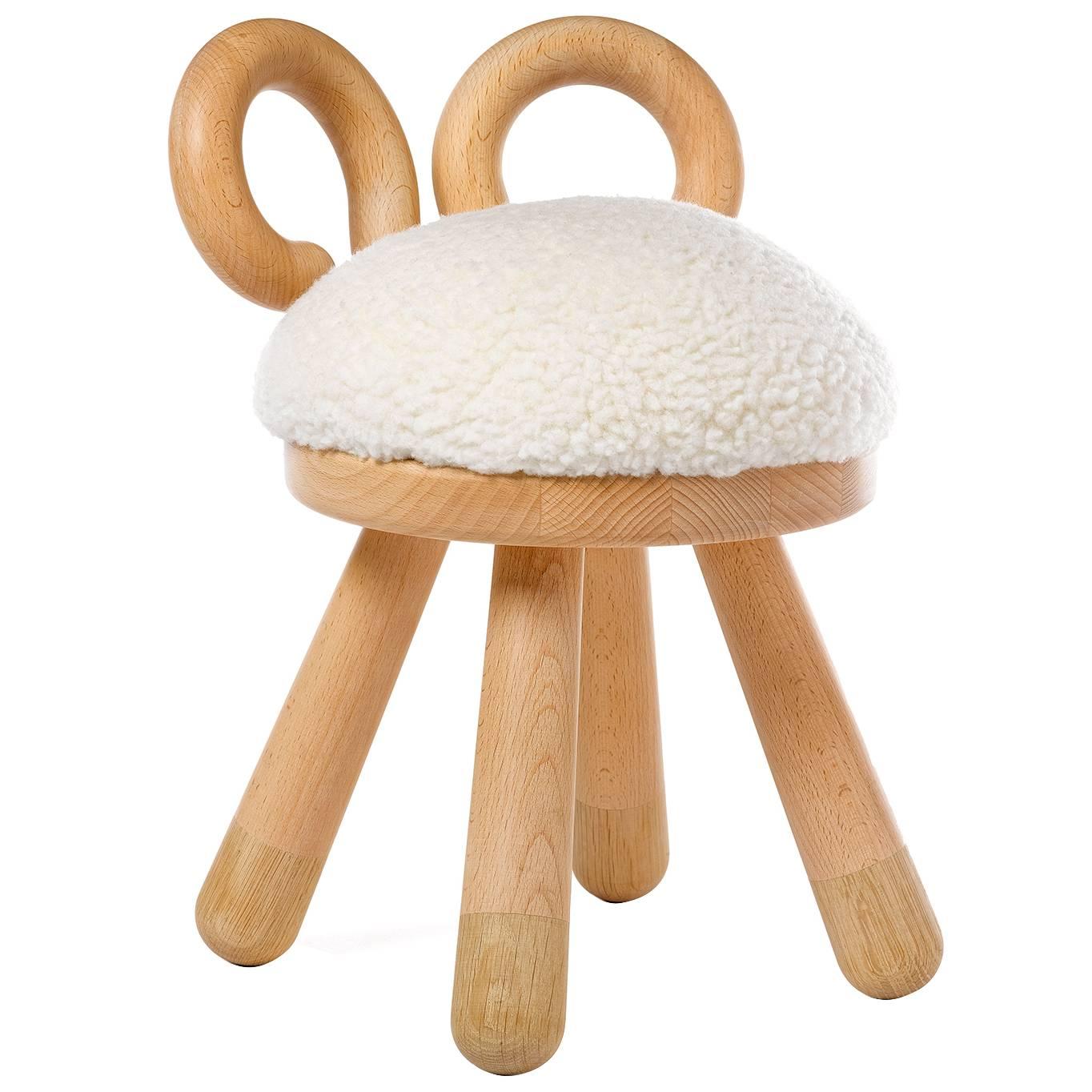 Sheep Chair by Takeshi Sawada for EO in Beech, Oak, and Faux Fur For Sale