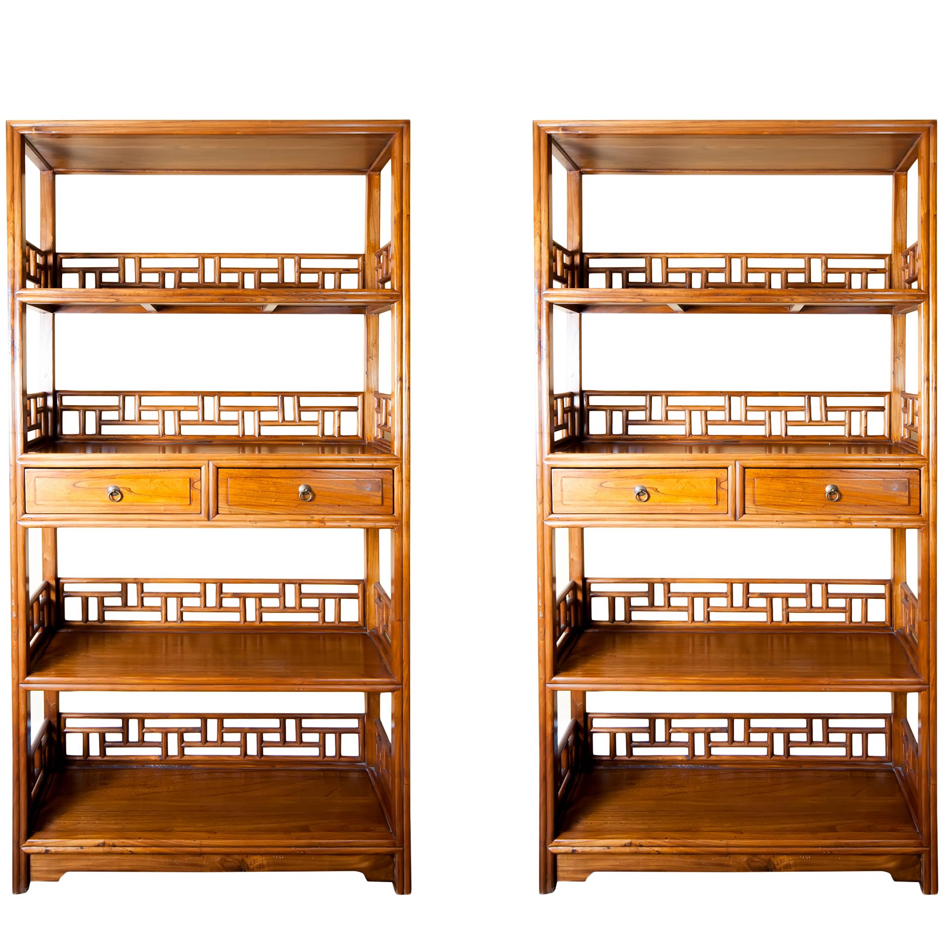 Almost Pair of 19th Century Chinese Wood Etageres