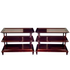 Large Pair of Mahogany Baker Asian Style Side Tables