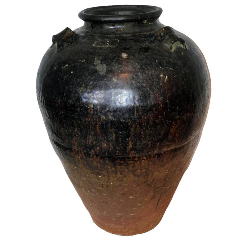 Large Clay Pot or Vase in a Dark Glaze at 1stDibs large clay vase
