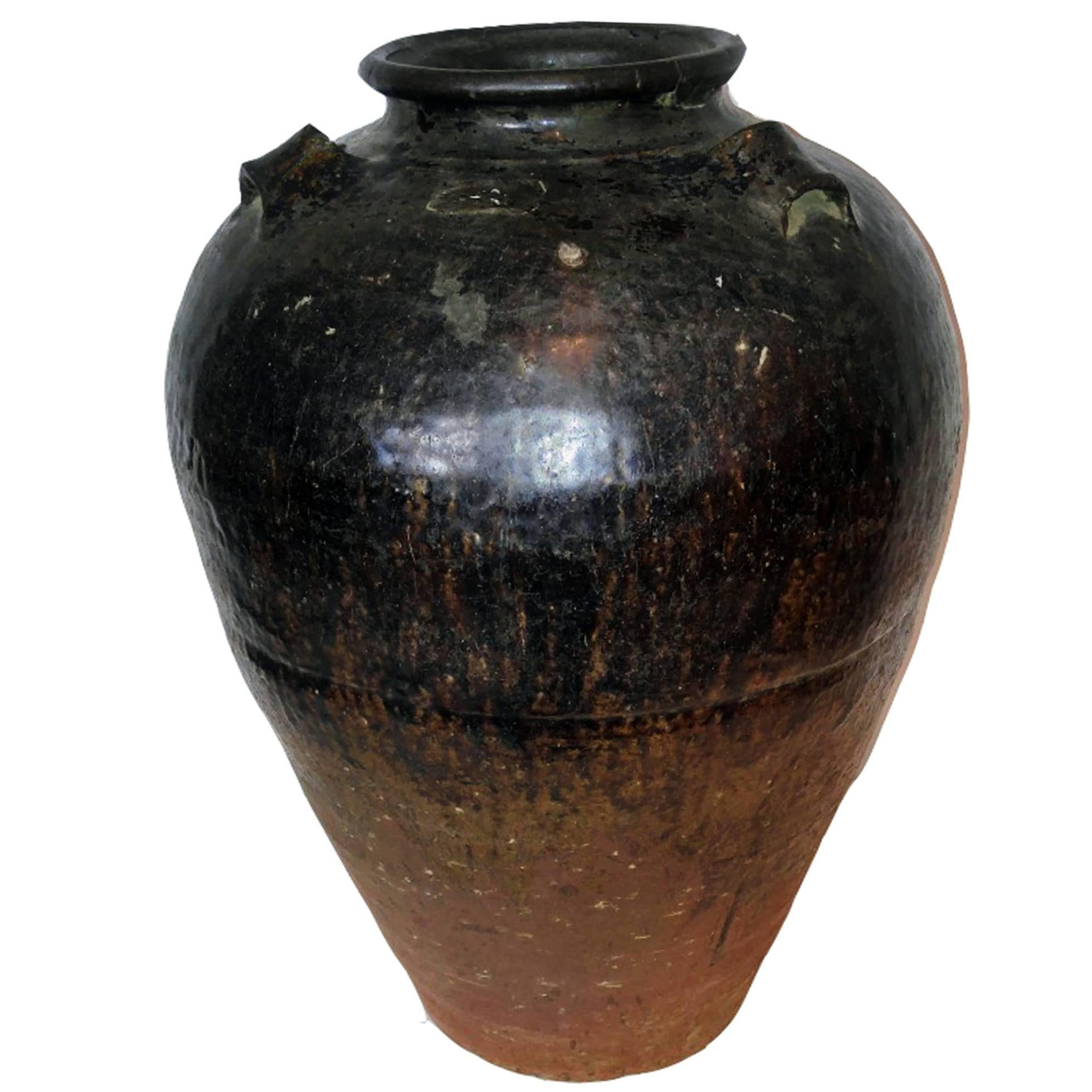 Large Clay Pot or Vase in a Dark Glaze