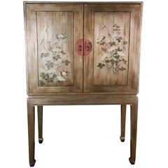 Max Khune Style Silvered Gold Cabinet with Asian Floral Painting