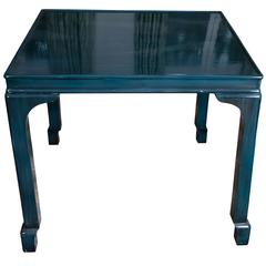 Pair of Asian Style Teal Lacquered Tables
