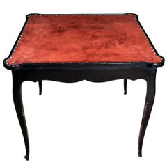 Black Painted Cabriole Leg Games Table with Suede Top and Nailhead Detail