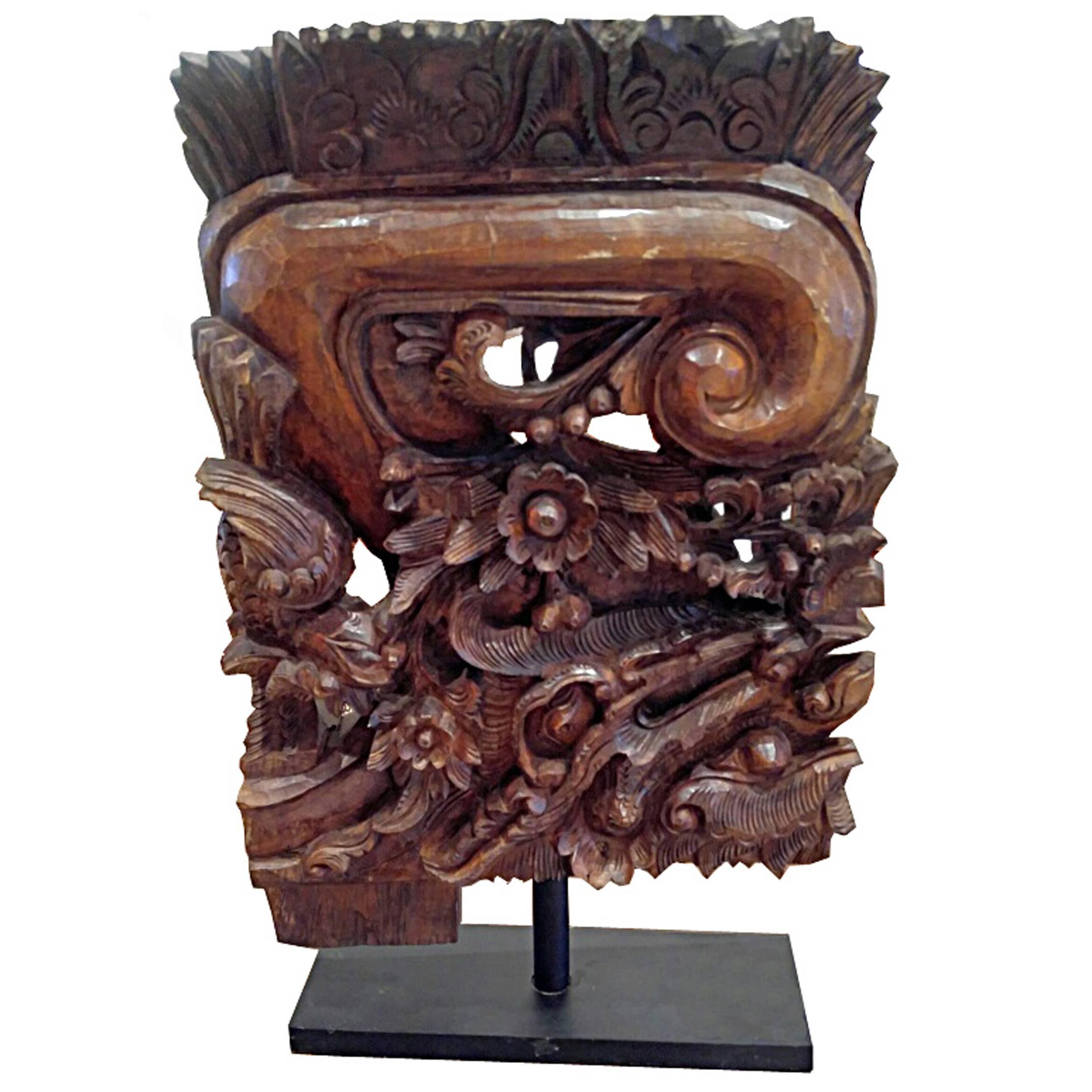 Architectural Detail in Hand-Carved Wood, on Stand, Contemporary