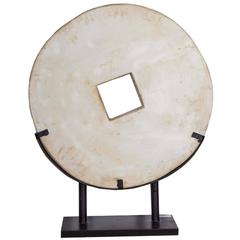 White Stone Coin Sculpture on Stand 2