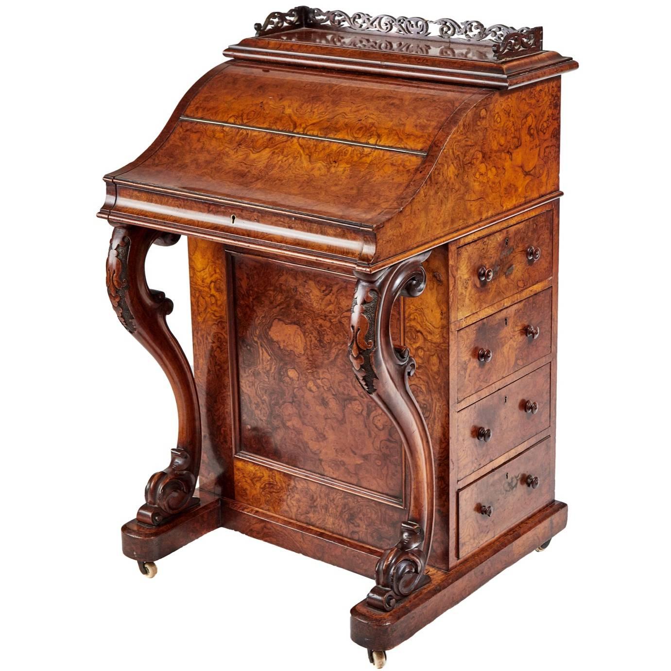 Fine Quality 19th Century Burr Walnut Pop Up Davenport Writing Desk