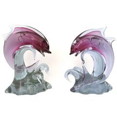 Pair of Murano Glass Fishes by Seguso, Italy, 1950s