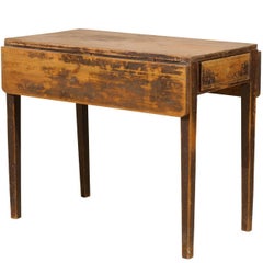 Swedish Drop-Leaf Table with Single Drawer and Tapered Legs, 19th Century