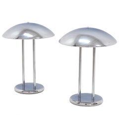 Pair of Chrome Dome Shape Shades Table Lamps