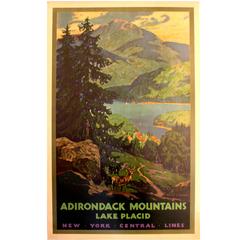 Vintage New York Central Lines Poster, "Adirondack Mountains Lake Placid"
