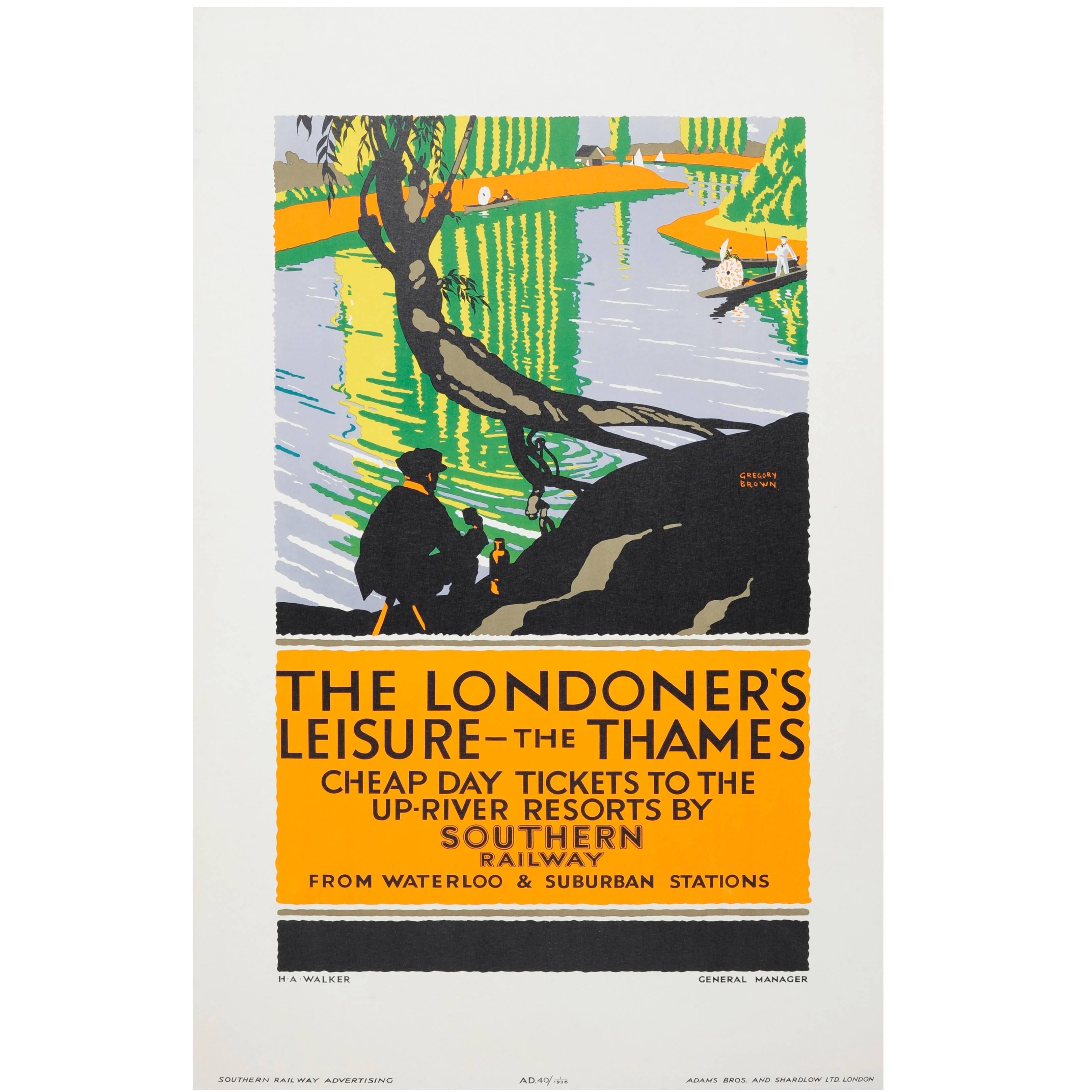 Original 1926 Southern Railway Poster - The Londoner's Leisure Thames Resorts For Sale