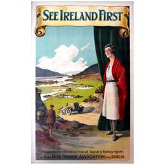 Original Antique Irish Tourist Assn Travel Advertising Poster, See Ireland First