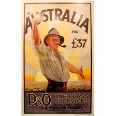 Original Vintage P&O Cruise Line Poster ‘One Class Service to Australia for £37’
