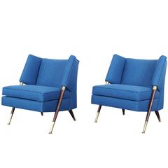 Modernist Walnut and Brass Lounge Chairs