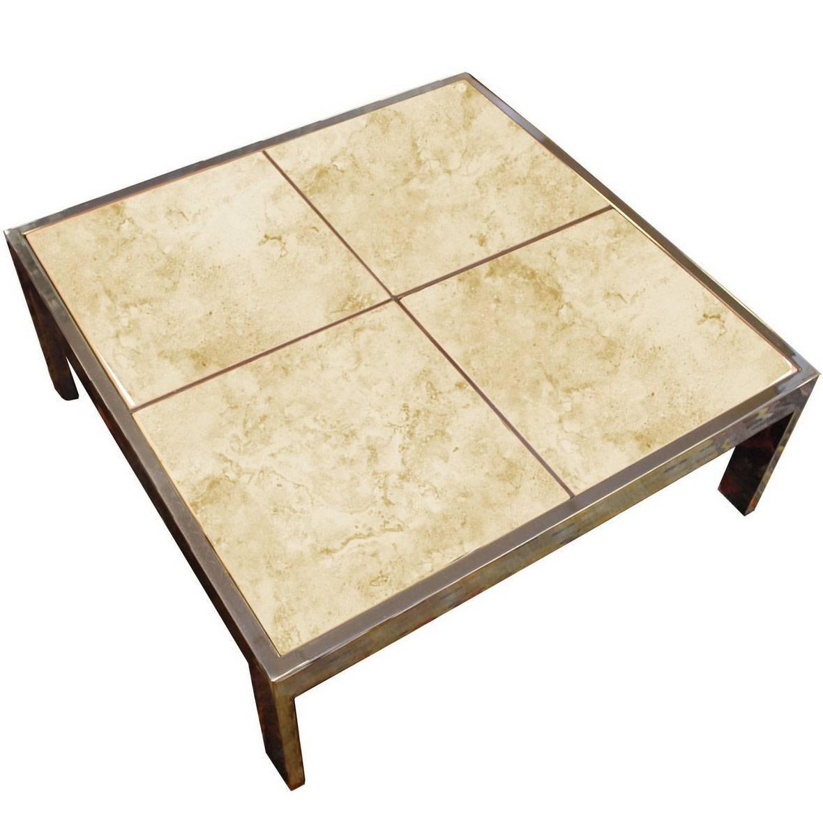 Ceramic Tile and Chrome Cocktail Table by Pace For Sale