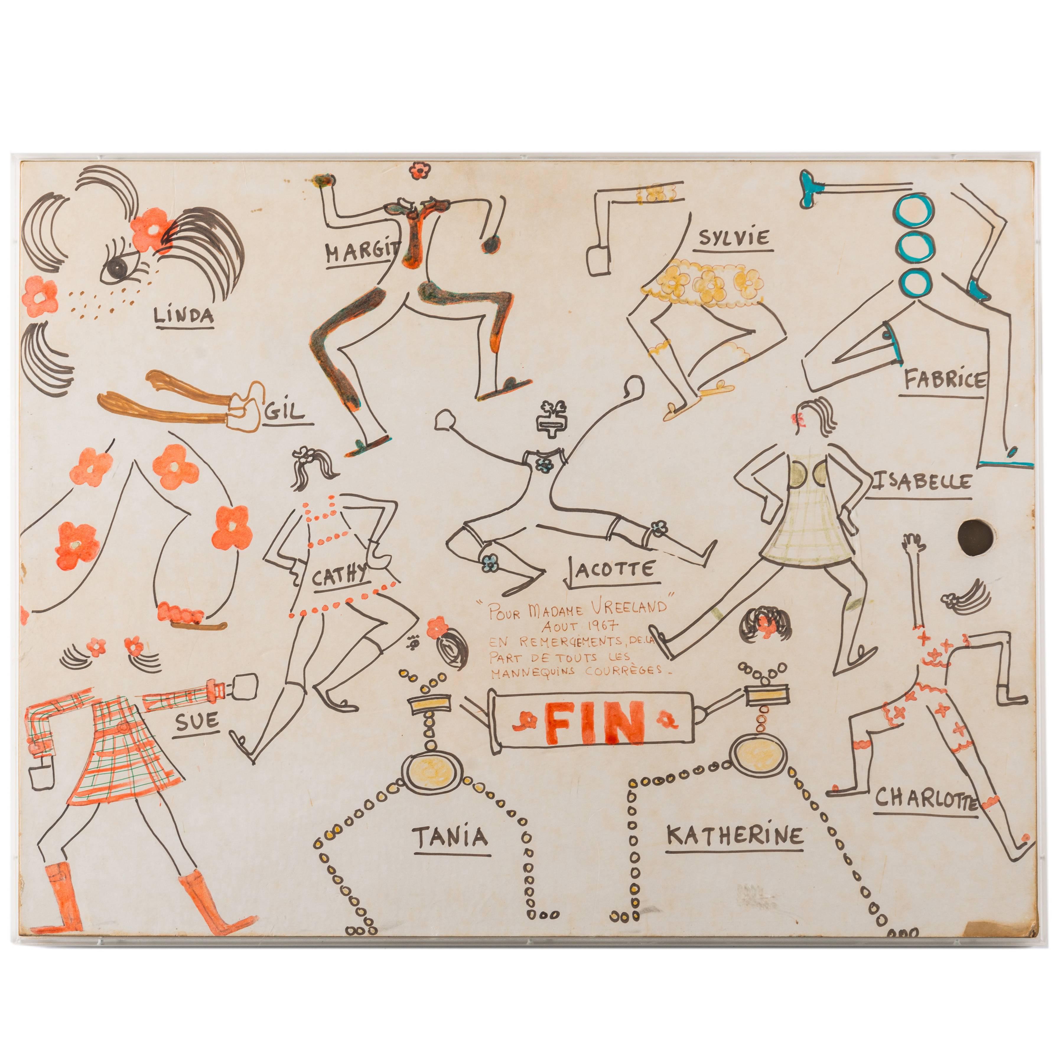 Original Model Drawing by André Courrèges for Diana Vreeland For Sale