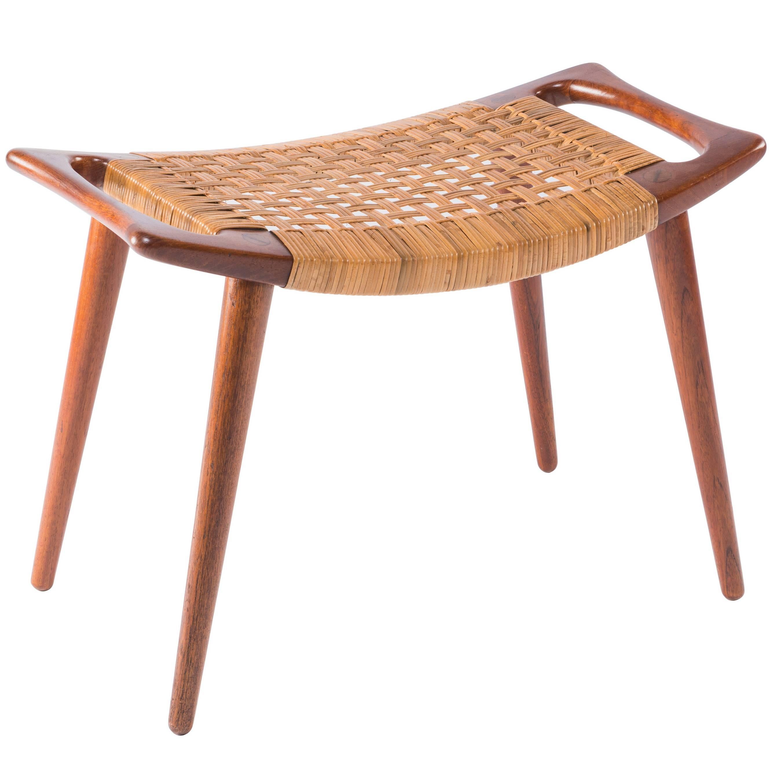 Hans Wegner Teak and Cane Stool for Johannes Hansen