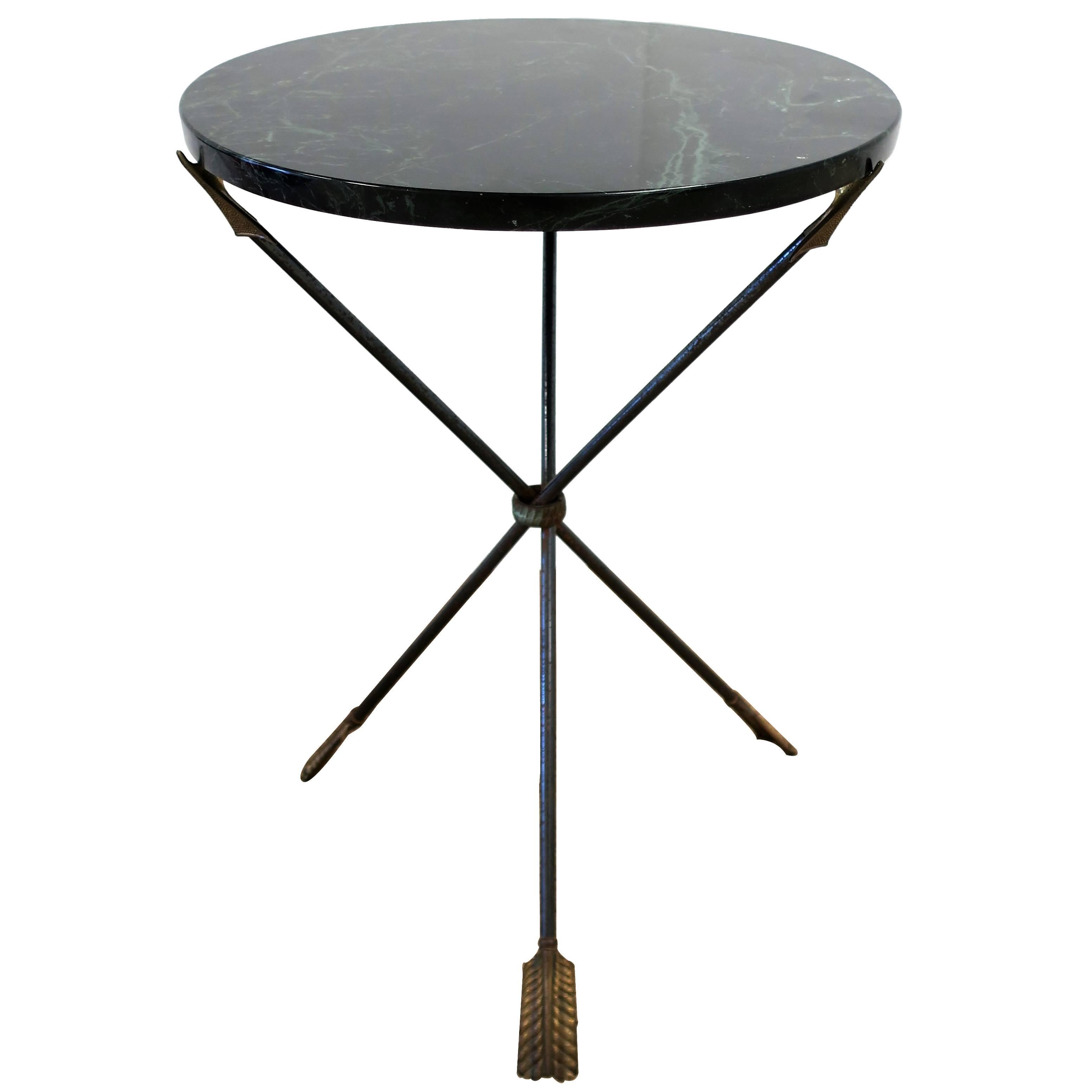 Italian Neoclassical Dark Green Marble and Brass Tripod Side Table