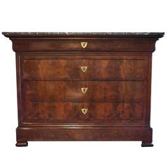 19th Century Louis Philippe Flamed Mahogany Commode with Marble Top