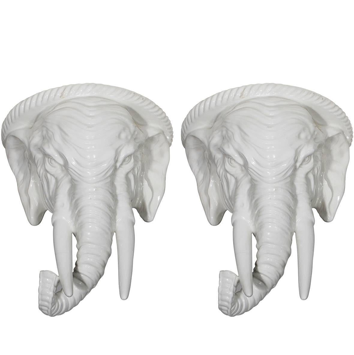 Ceramic Elephant Wall Shelves, Pair For Sale