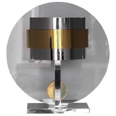 Centre Lamp Sculpture in Brass Chrome and Plexiglass Centre Lamp Sculpture in Brass Chrome and Plexiglass