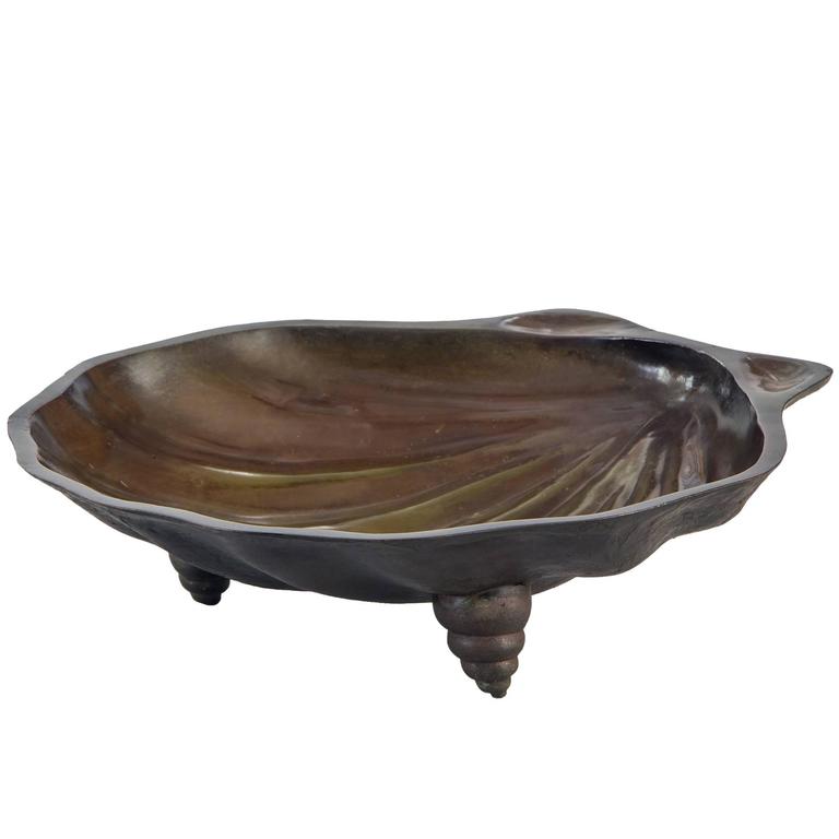 A Large Japanese Green and Brown Patinated Bronze Shell Dish (Bowl) For ...