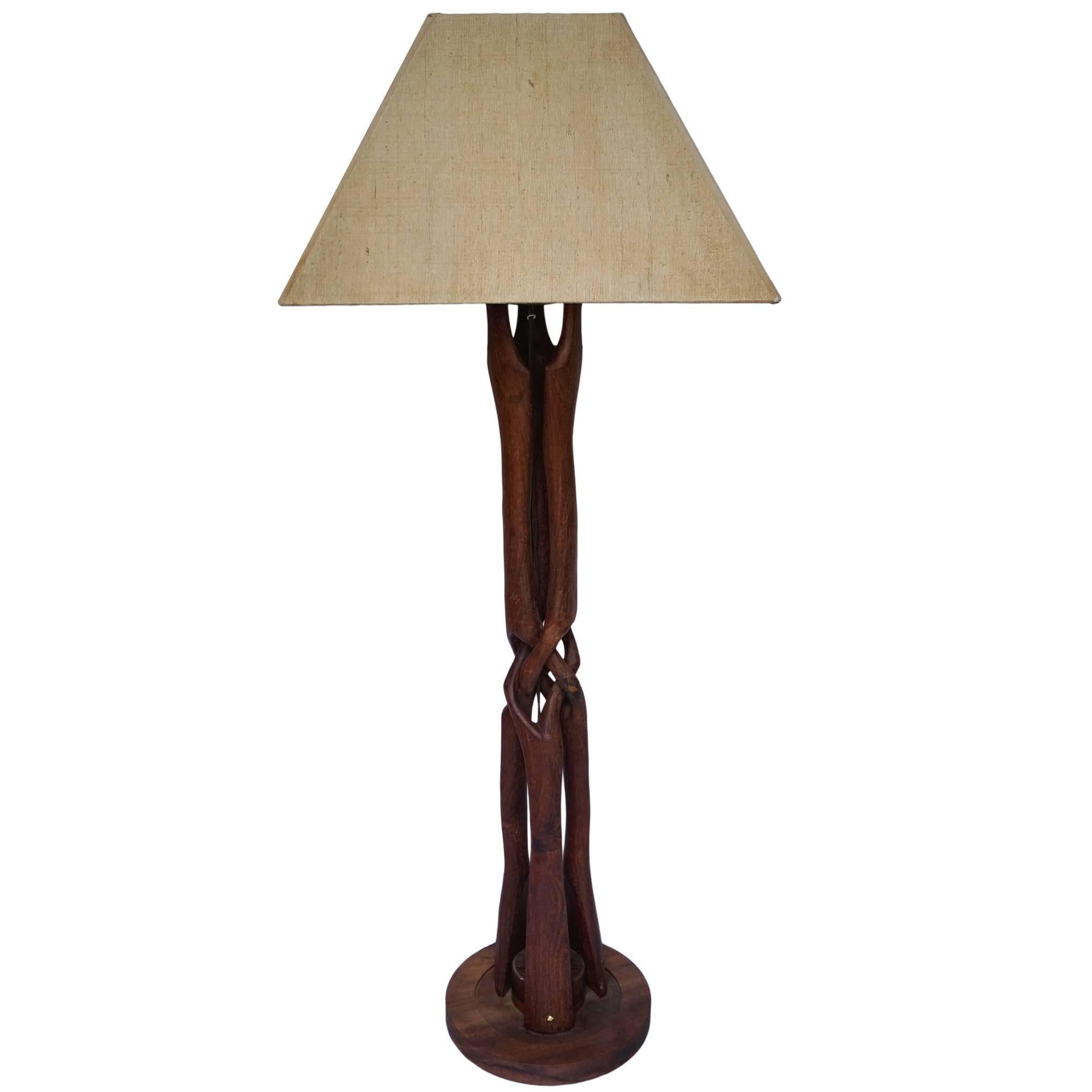 Unique Entwined Wooden Floor Lamp, Scandinavia, 1950s For Sale